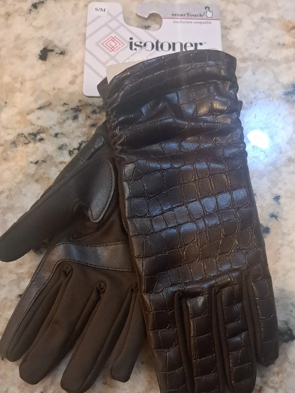 NEW Isotoner Women's Faux Croc Leather Gloves, Size S/M - Picture 4 of 10
